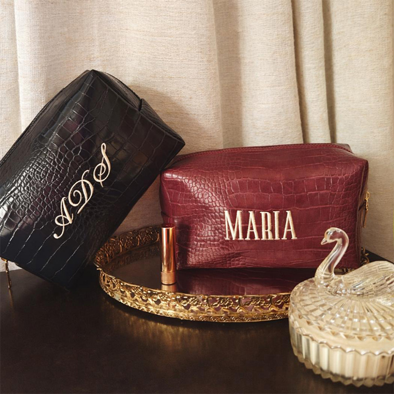 Travel Accessories Gift Ideas - Embroidered Croc Makeup Bag Personalized Vegan