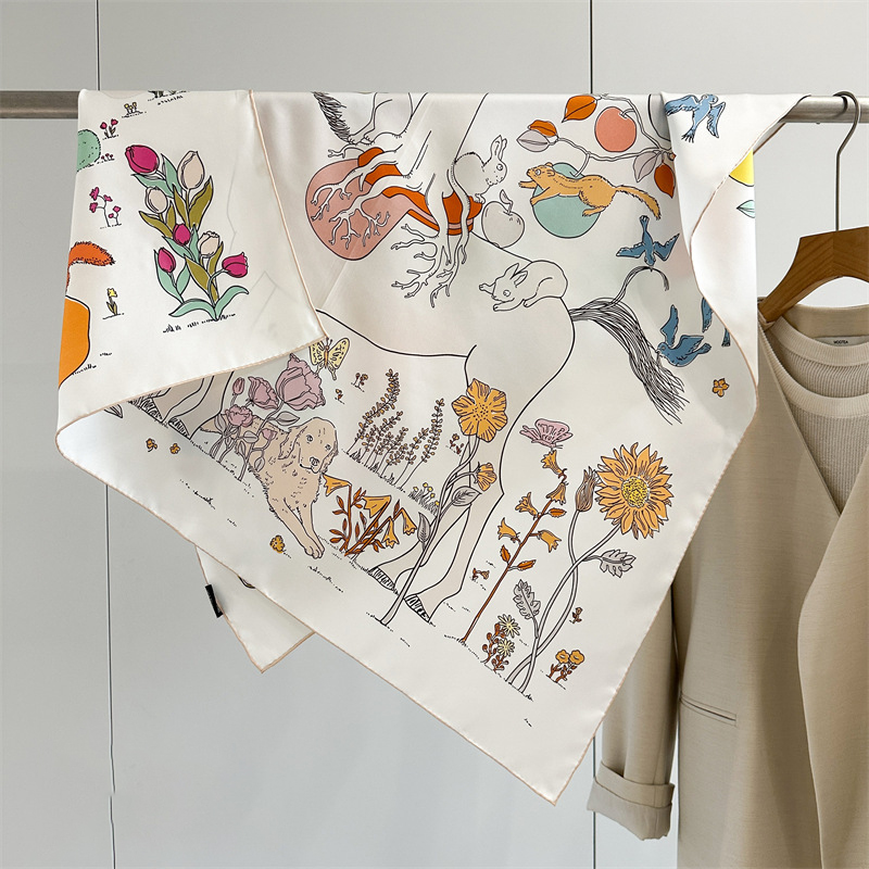 AB Faced Print Silk Scarf 18MM - Travel Hair Accessories 评论和价格