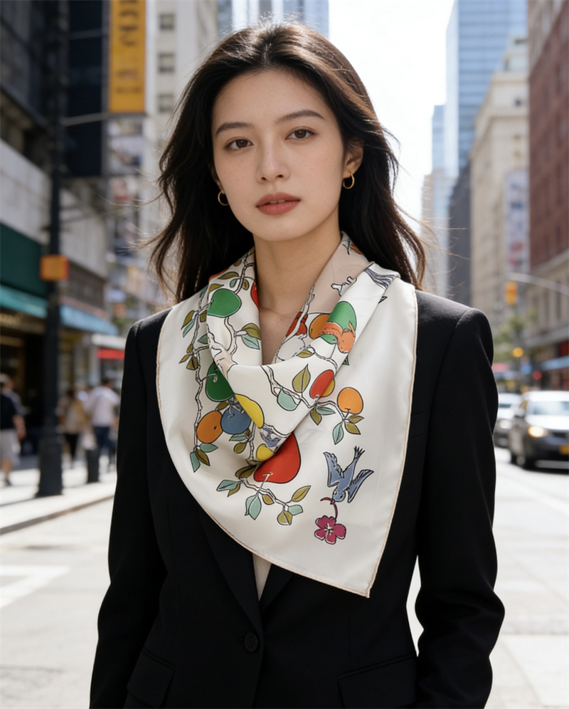 AB Faced Print Silk Scarf 18MM - Travel Hair Accessories 评论和价格