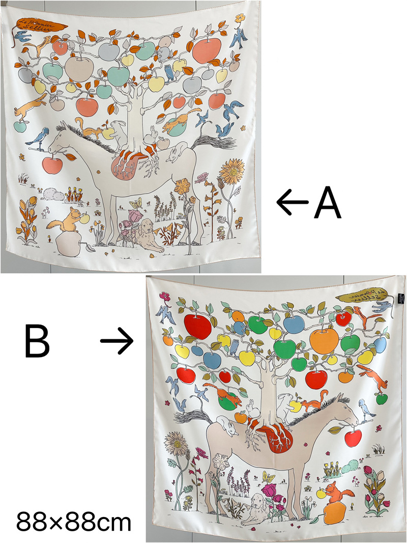 AB Faced Print Silk Scarf 18MM - Travel Hair Accessories 评论和价格